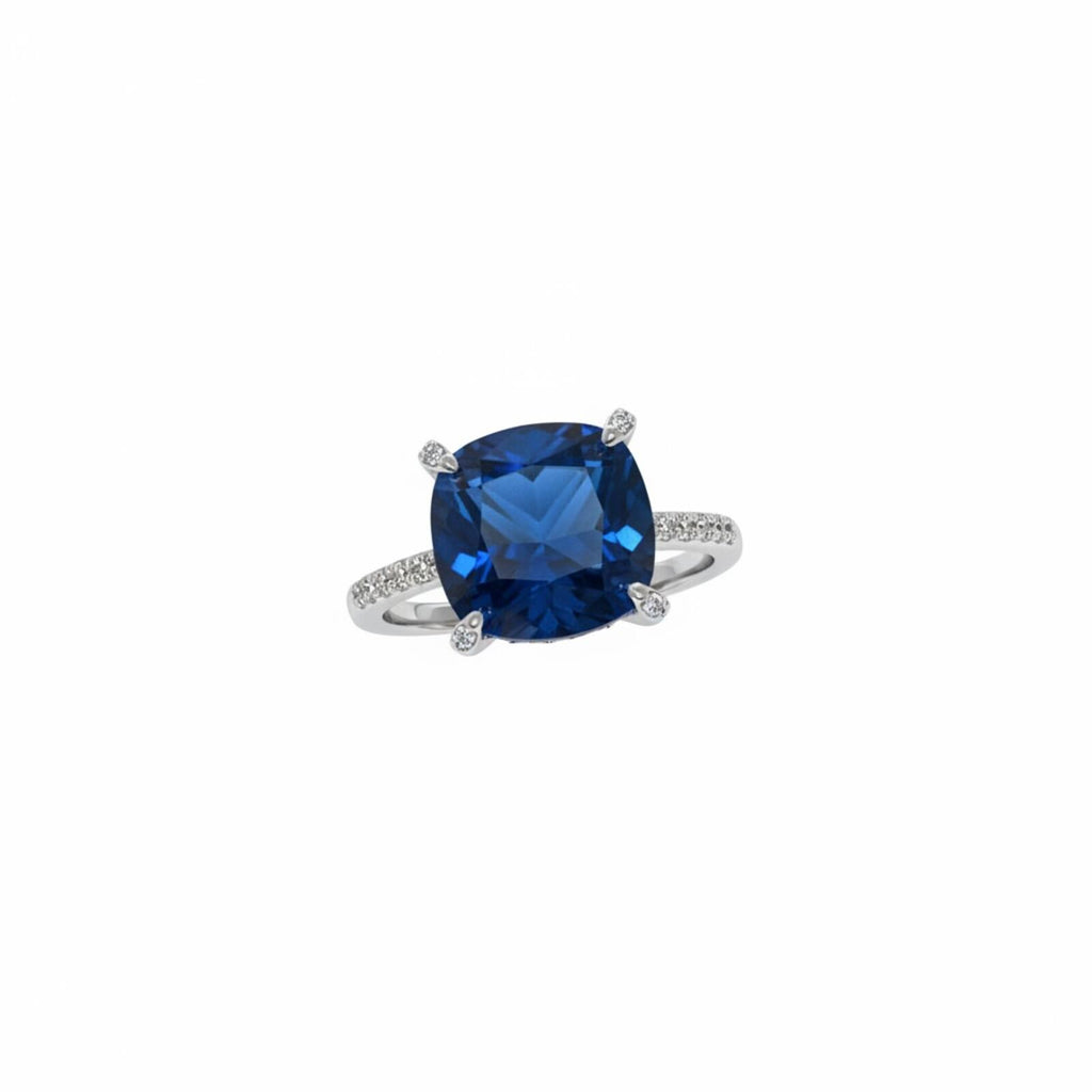 Bomb Party Lab Created Aqua Blue Spinel Ring with Rhodium Plating