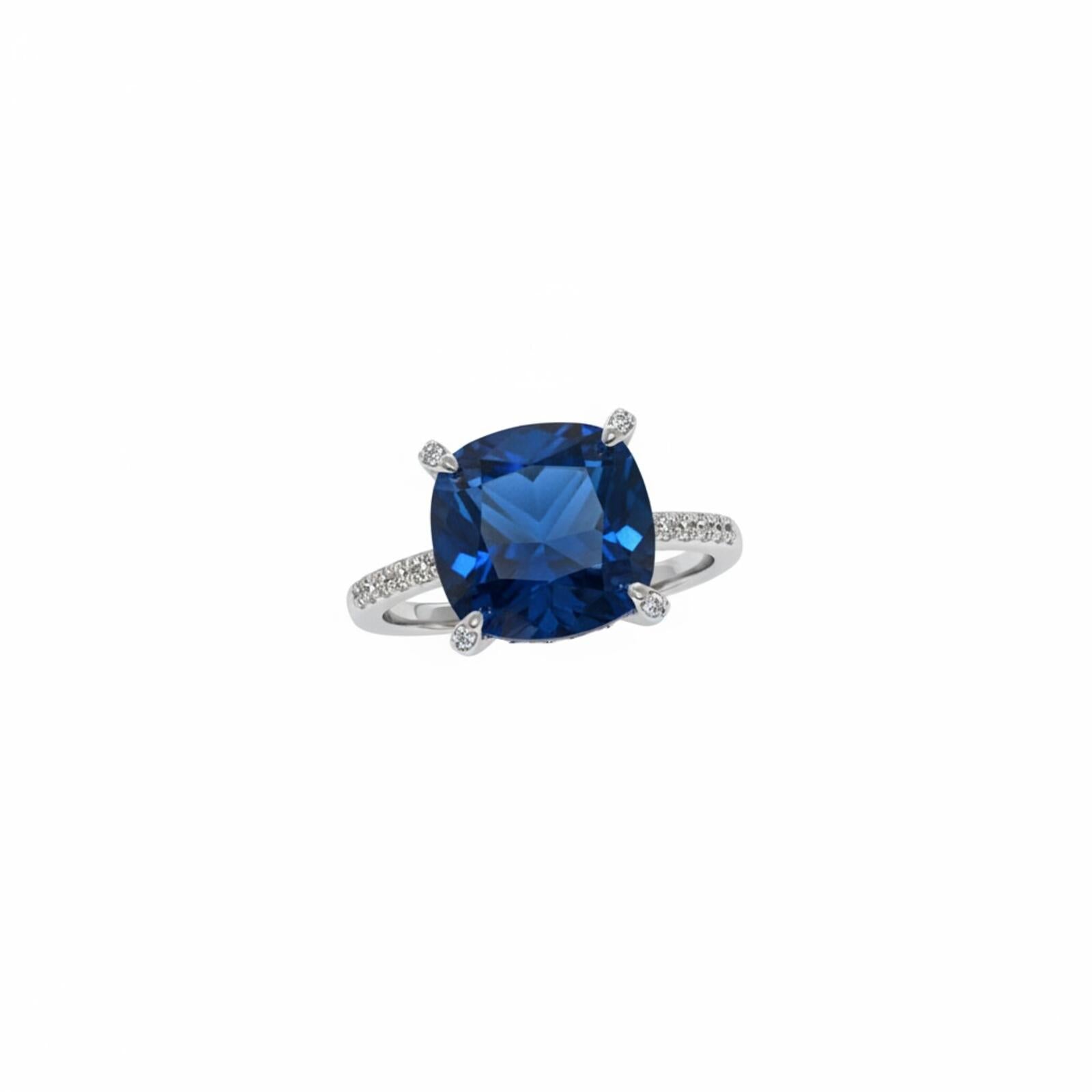 Bomb Party Lab Created Aqua Blue Spinel Ring with Rhodium Plating