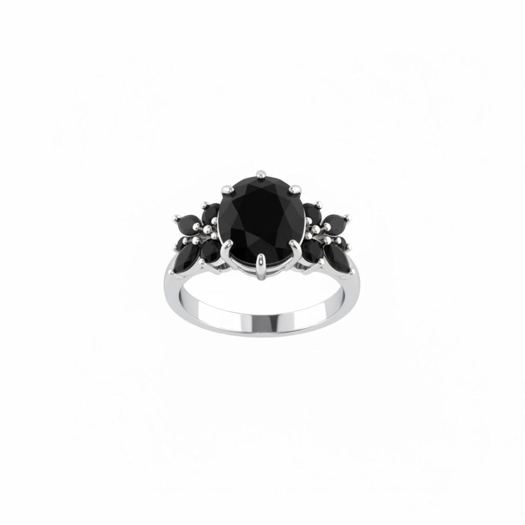 Bomb Party Carousel Heart Black Onyx Cubic Zirconia Ring w/ Rhodium Plating SZ 9