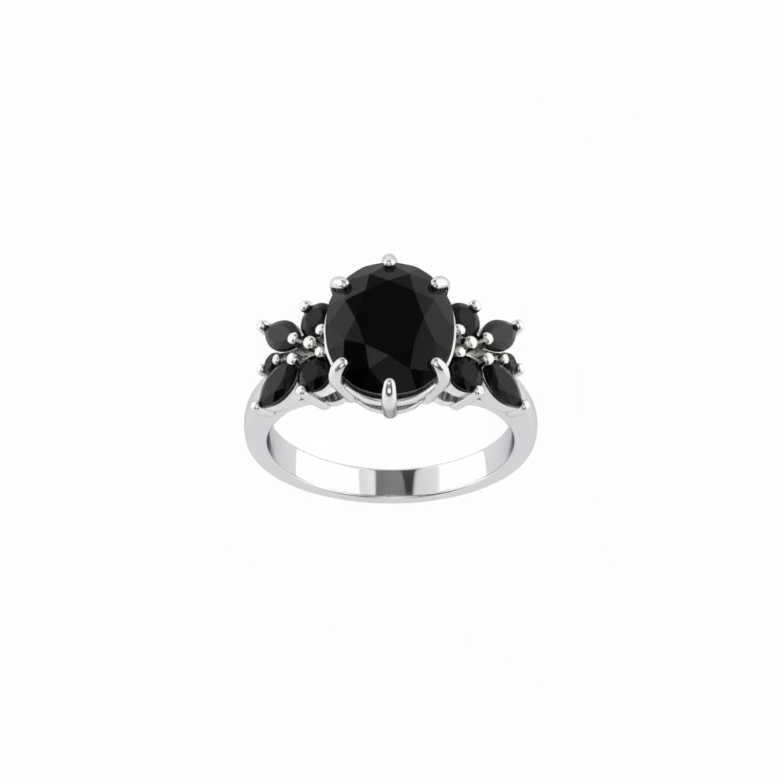Bomb Party Carousel Heart Black Onyx Cubic Zirconia Ring w/ Rhodium Plating SZ 9