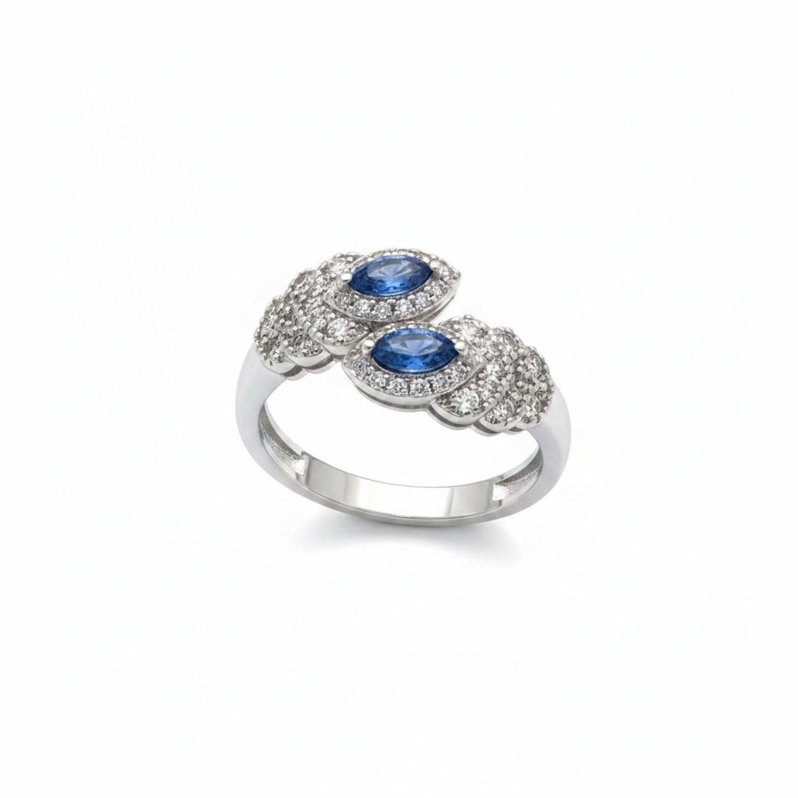 The Legacy Ring w/ Lab-Created Aqua Blue Ice Crystals and Rhodium Plating SZ 11