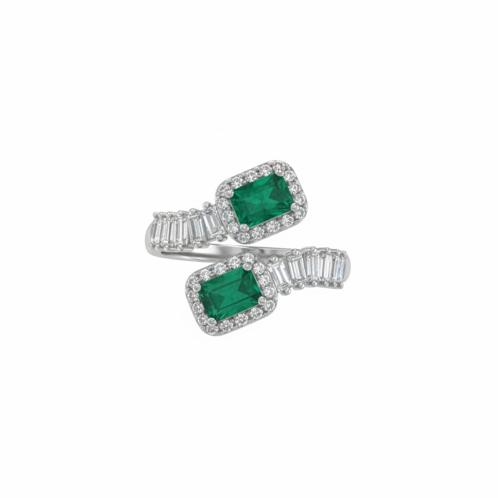 Love's Labyrinth Lab Created Emerald Ice Crystal Ring Rhodium Plating SZ 10