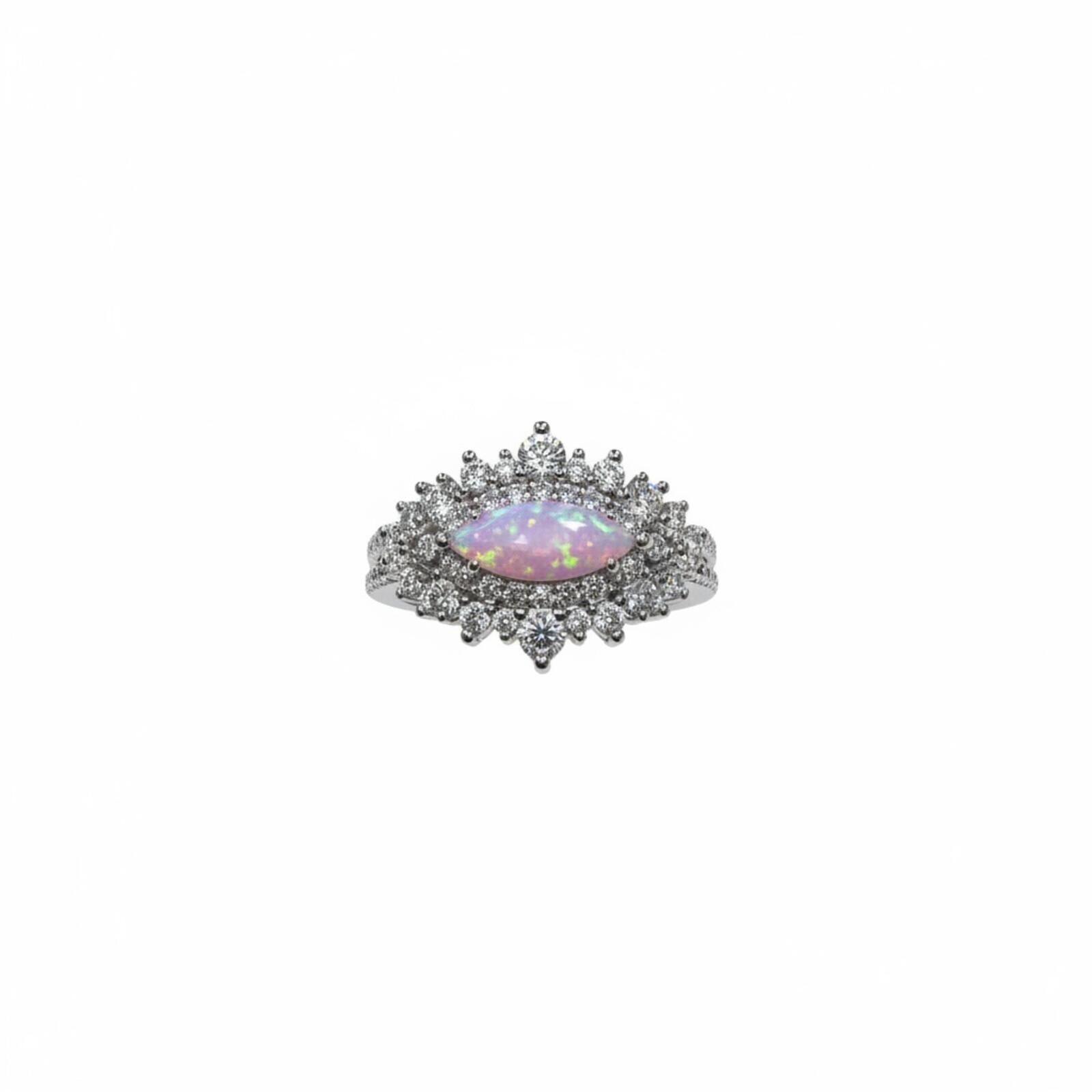 Bomb Party Rhodium Plated Ring with Lab Grown Peach Fire Opal SZ 6