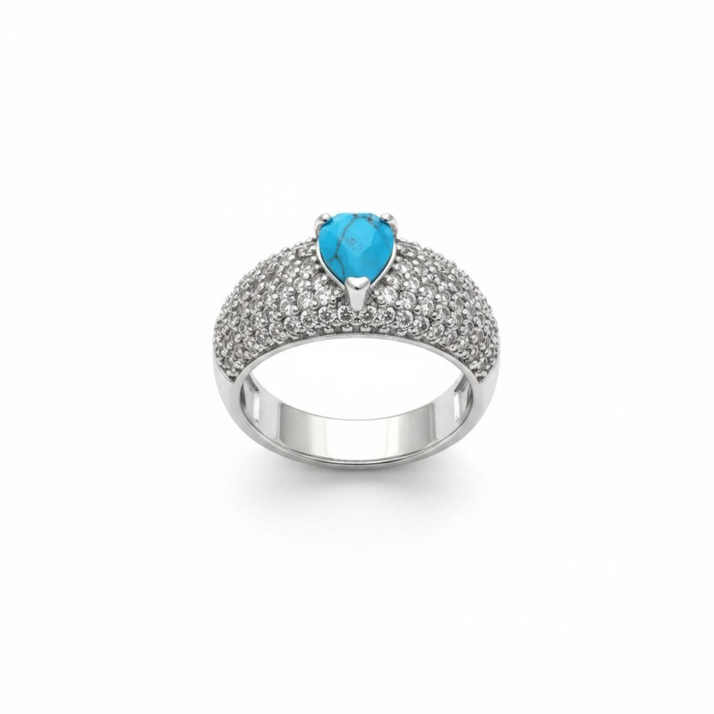 Bomb Party Celestial Circles Rhodium Plated Ring w/ Turquoise Magnesite Stone 9