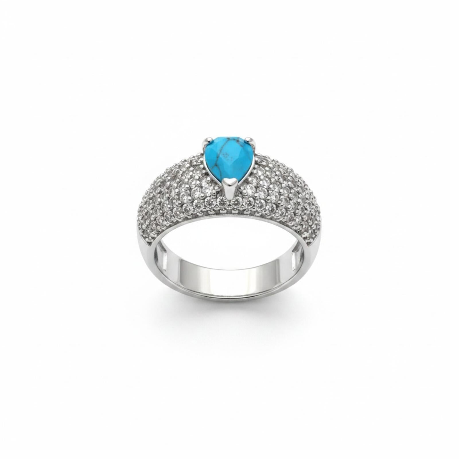 Bomb Party Celestial Circles Rhodium Plated Ring w/ Turquoise Magnesite Stone 9