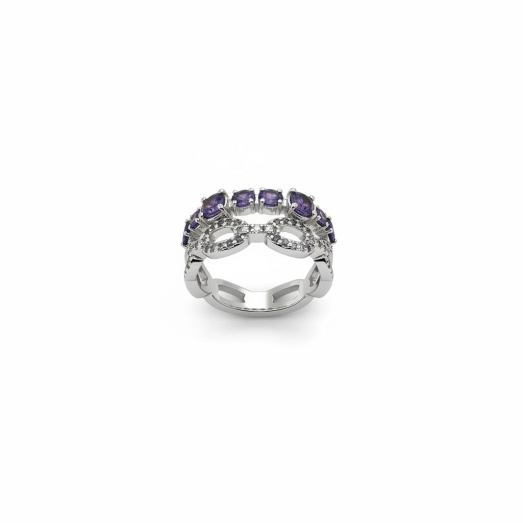 Bomb Party Purple Topaz & Diamond Cubic Zirconia Rhodium Plated Ring