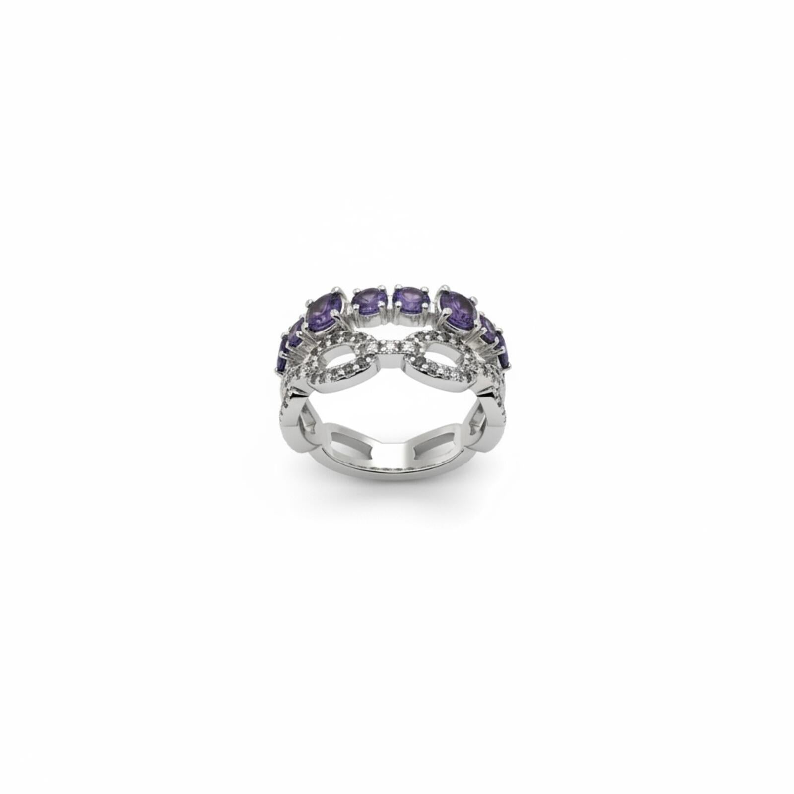 Bomb Party Purple Topaz & Diamond Cubic Zirconia Rhodium Plated Ring