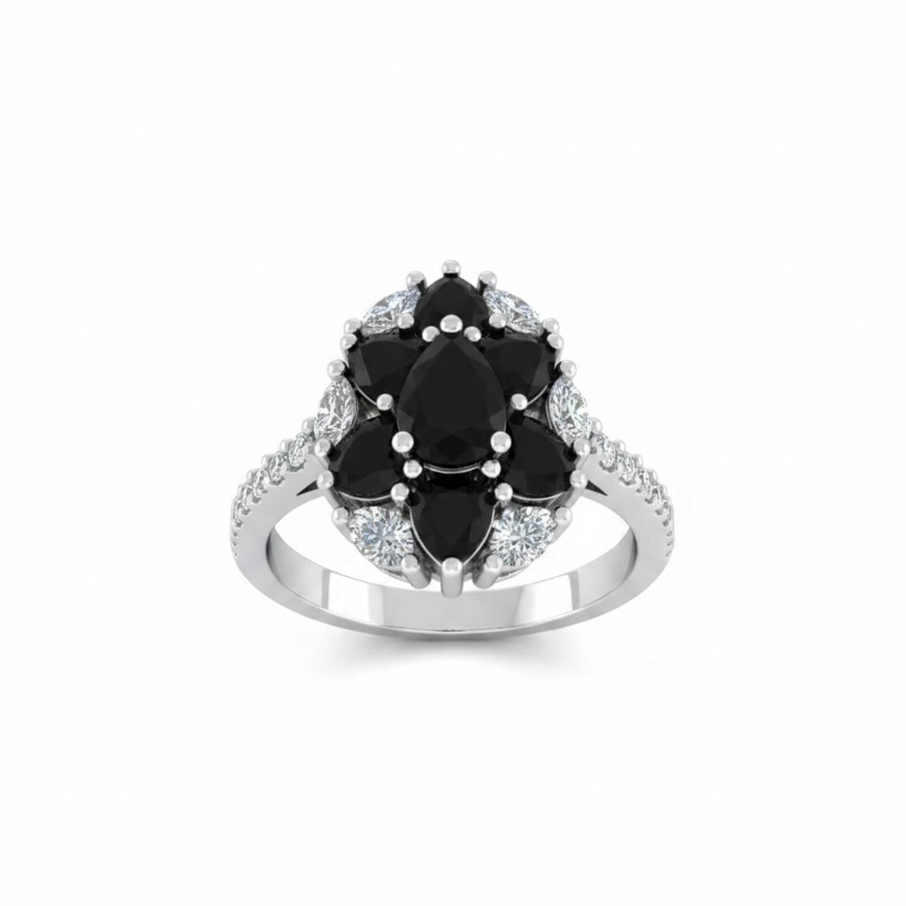 Pure Allure Rhodium Plated Black Onyx Cubic Zirconia Ring SZ 6
