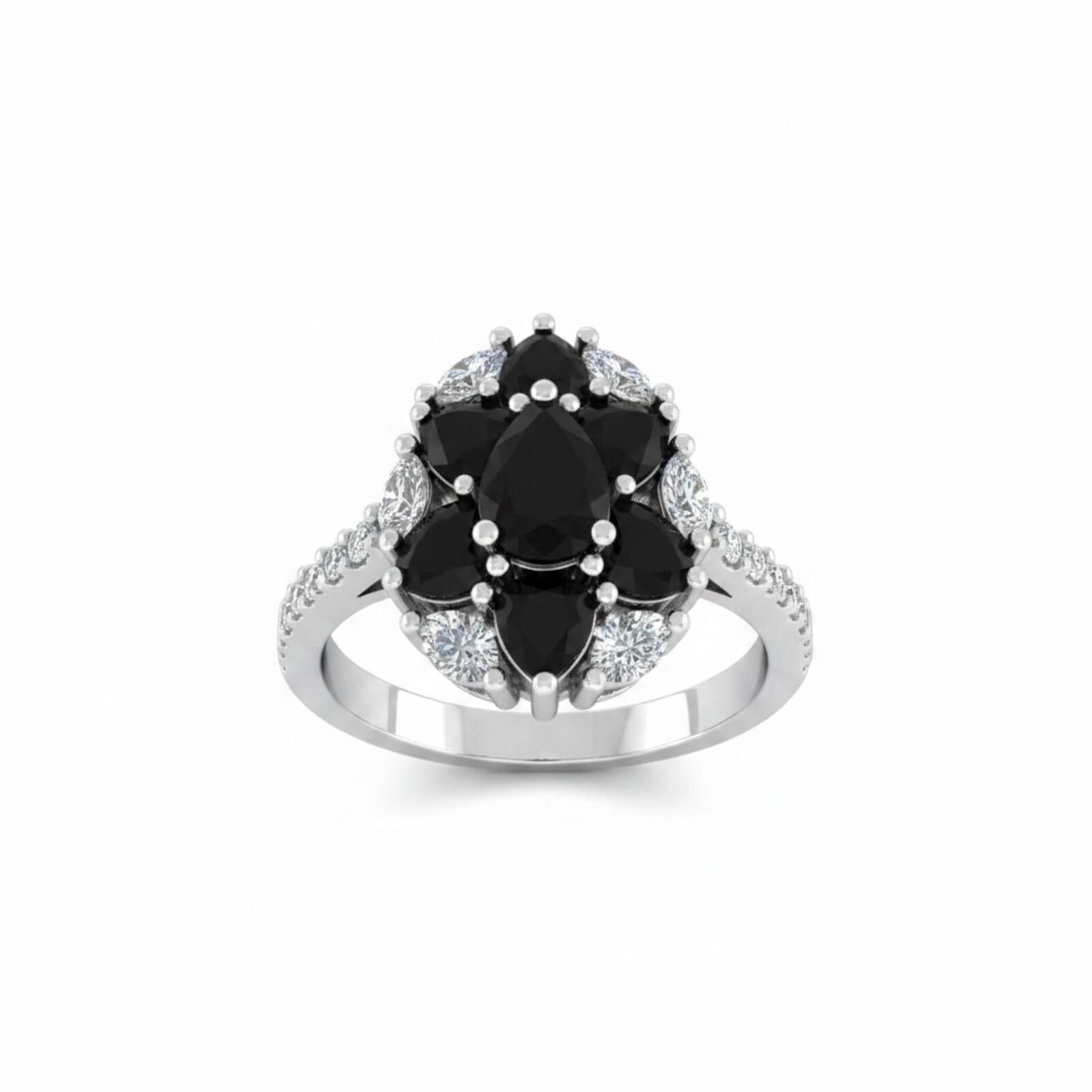 Pure Allure Rhodium Plated Black Onyx Cubic Zirconia Ring SZ 6