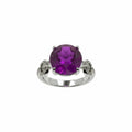 Bomb Party Rule Breaker Rhodium Plated Ring with Lab Created Purple Fluorite SZ9
