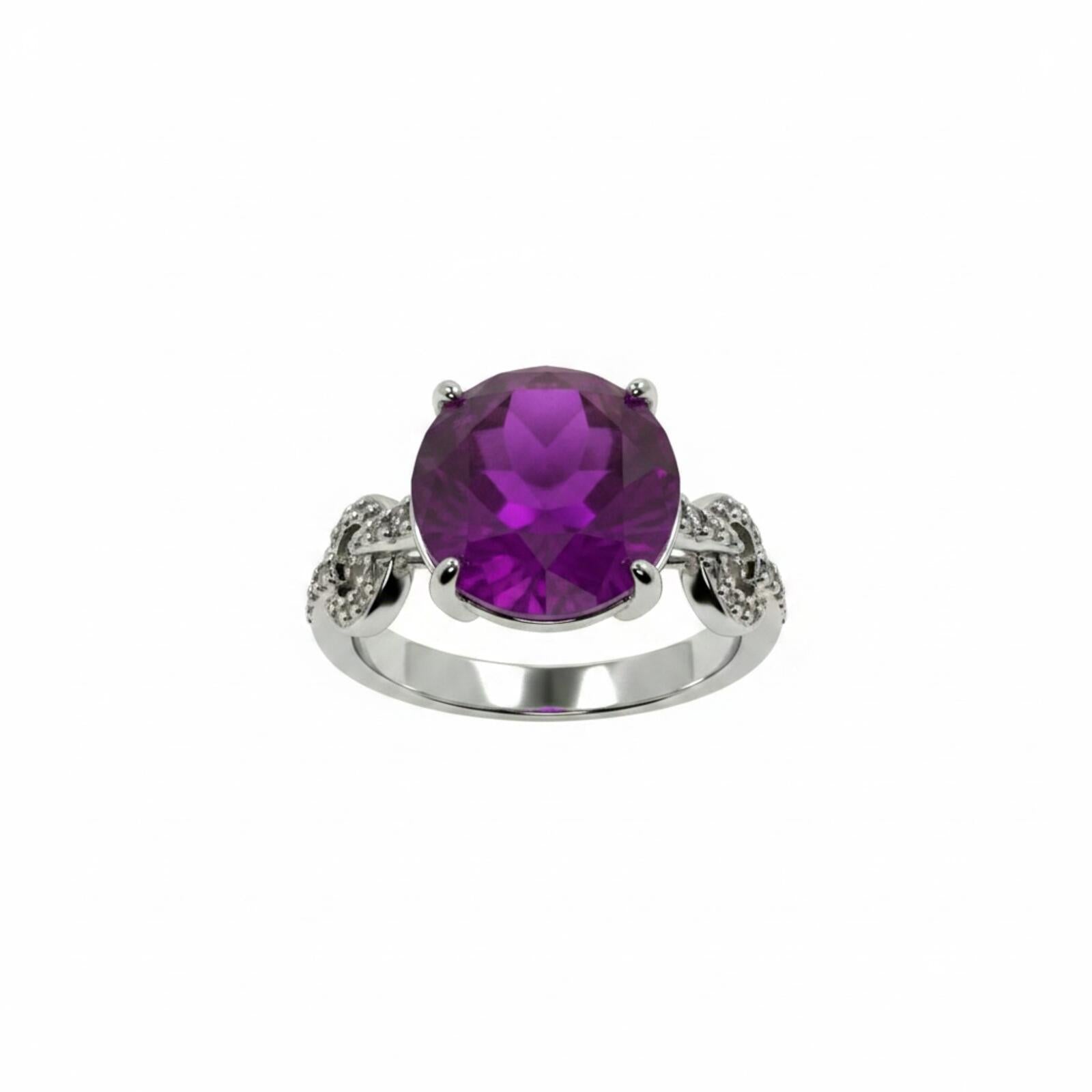 Bomb Party Rule Breaker Rhodium Plated Ring with Lab Created Purple Fluorite SZ9