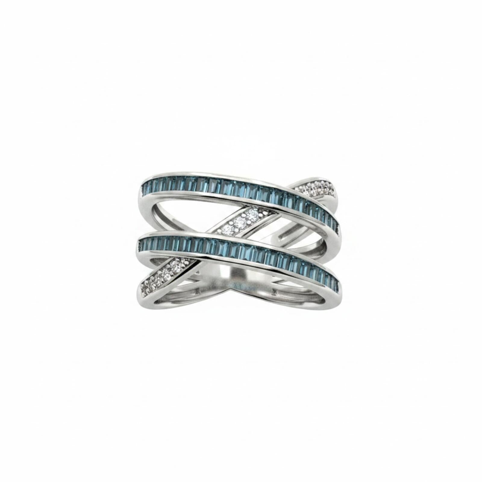 Bomb Party The Dahlia Ring w/ Aquamarine Cubic Zirconia & Rhodium Plating SZ 11