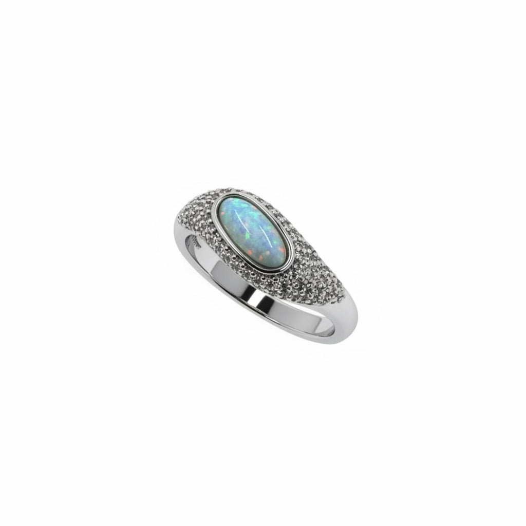 Bomb Party Lab-Grown Milky White Opal Ring with Rhodium Plating SZ 9