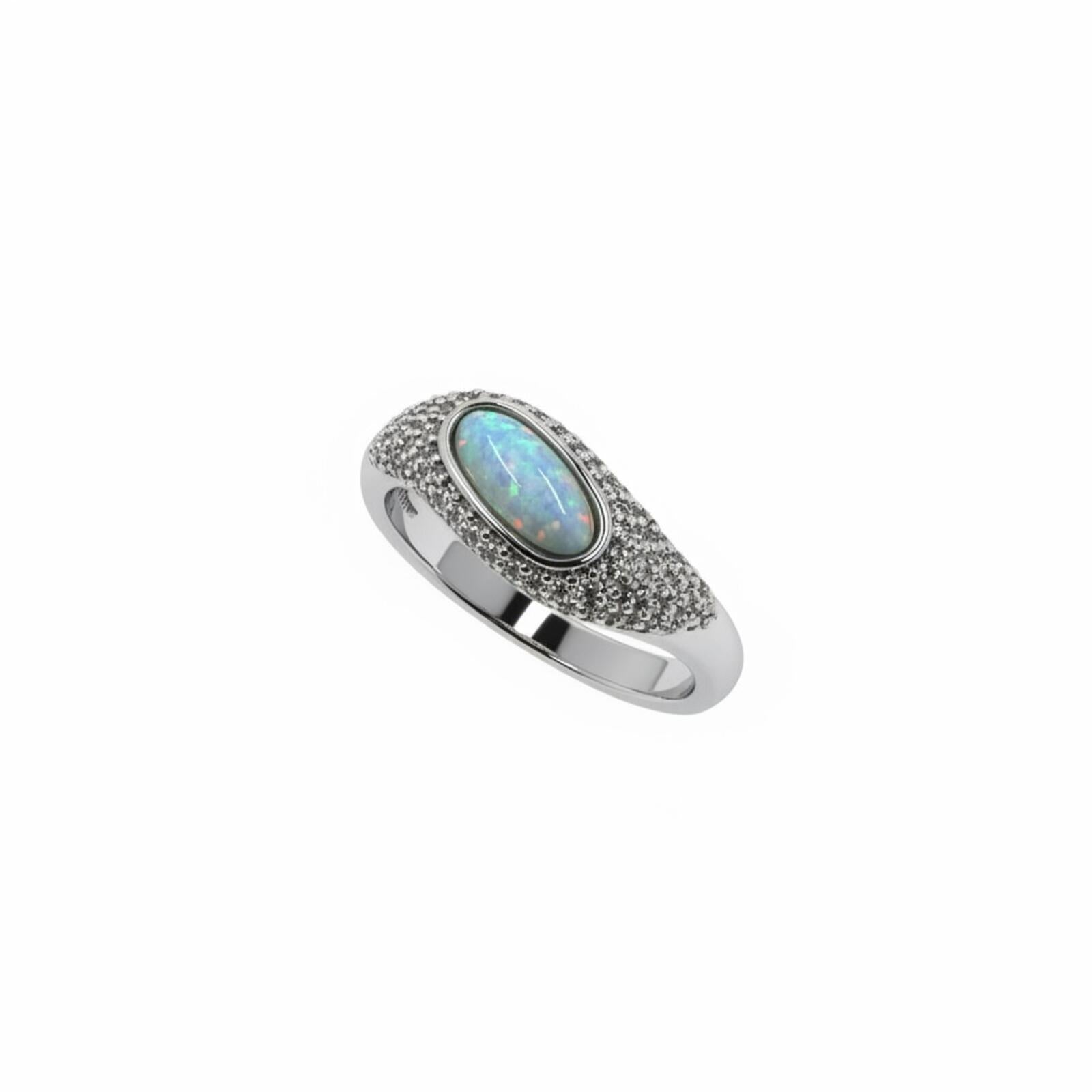 Bomb Party Lab-Grown Milky White Opal Ring with Rhodium Plating SZ 9