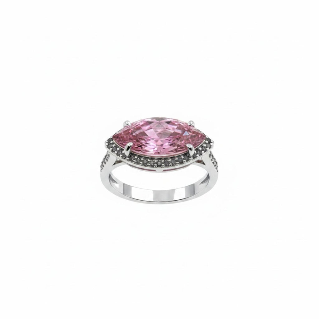 Dazzling Harmony Rose Quartz Cubic Zirconia Ring with Rhodium Plating SZ 9