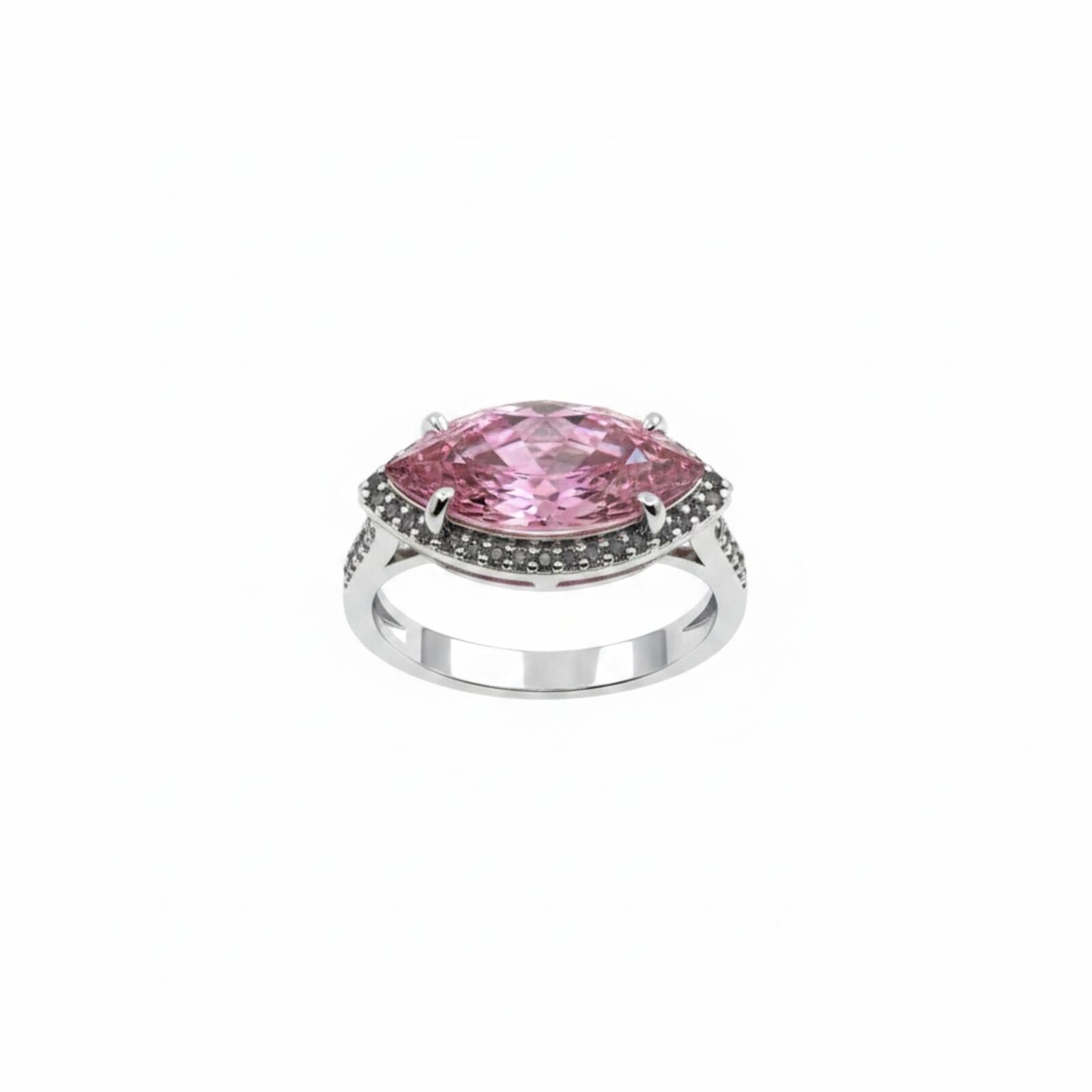 Dazzling Harmony Rose Quartz Cubic Zirconia Ring with Rhodium Plating SZ 9