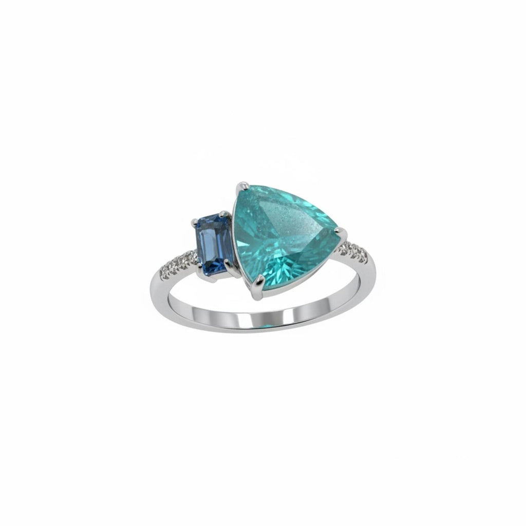 More Than Iconic Lab Created Blue Topaz & Crystal Ring w/ Rhodium Plating SZ 10