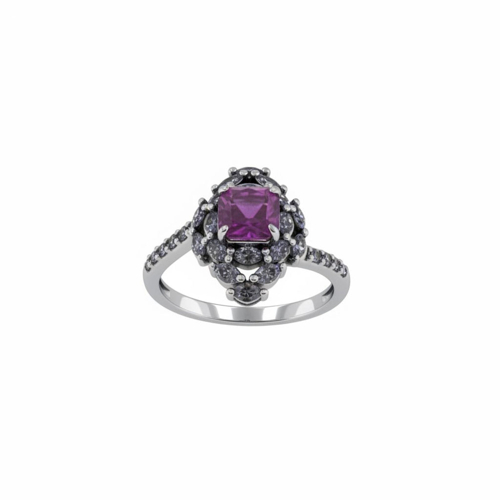 Bomb Party Lab-Created Purple Fluorite and Quartz Ring w/ Hematite Plating SZ 10
