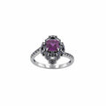 Bomb Party Lab-Created Purple Fluorite and Quartz Ring w/ Hematite Plating SZ 10