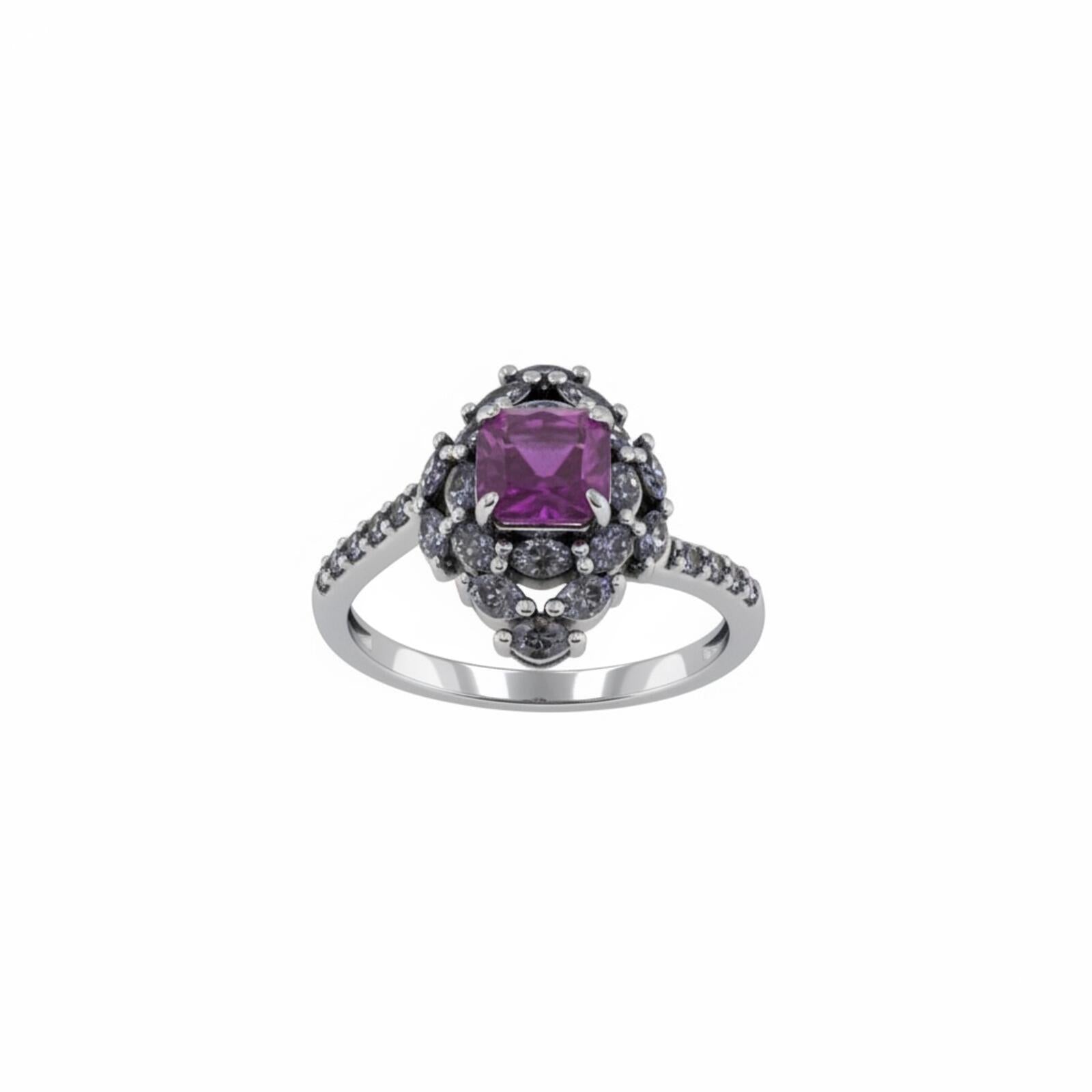 Bomb Party Lab-Created Purple Fluorite and Quartz Ring w/ Hematite Plating SZ 10