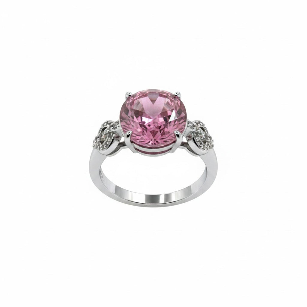 Bomb Party Rule Breaker Rose Quartz Cubic Zirconia Ring w/ Rhodium Plating SZ 9