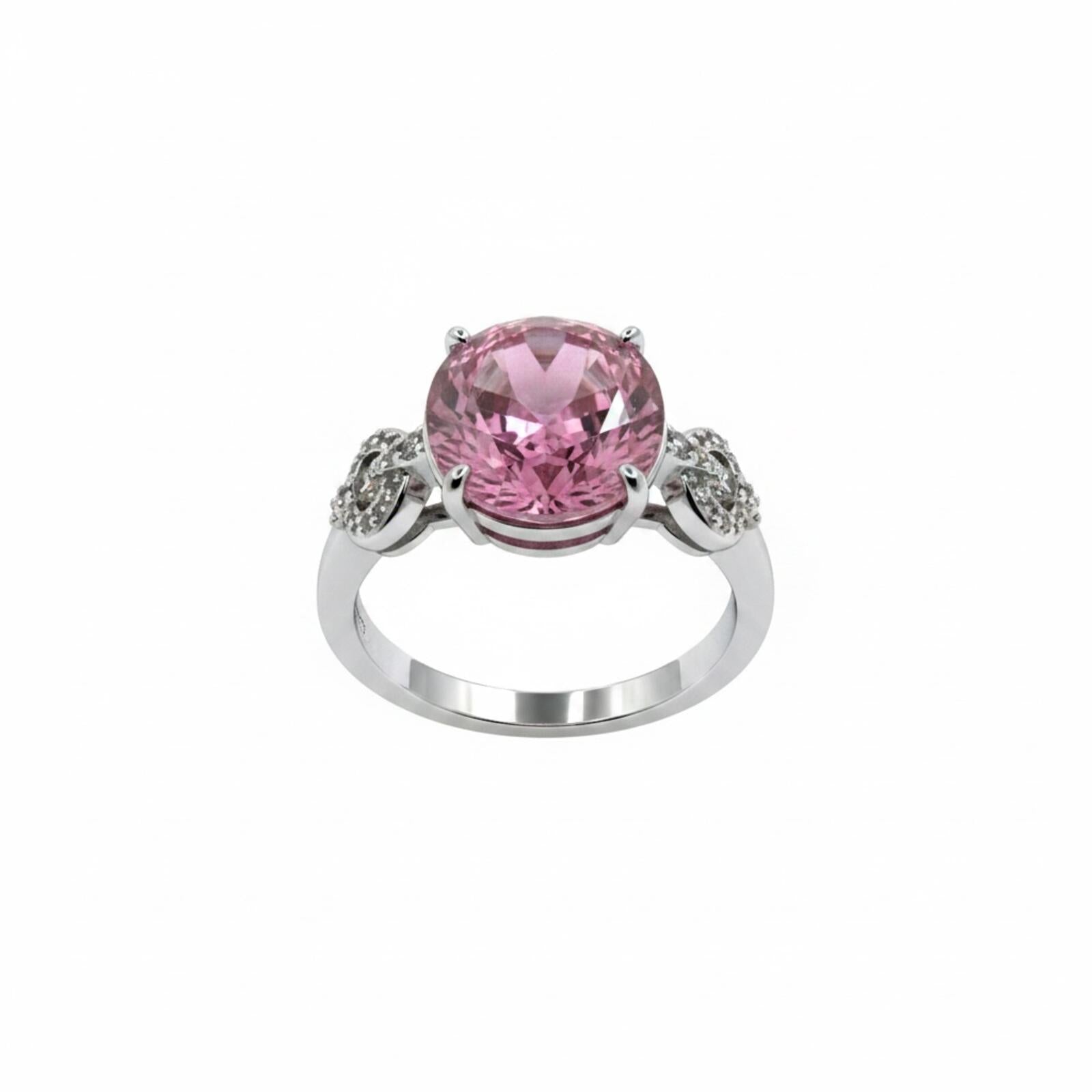 Bomb Party Rule Breaker Rose Quartz Cubic Zirconia Ring w/ Rhodium Plating SZ 9
