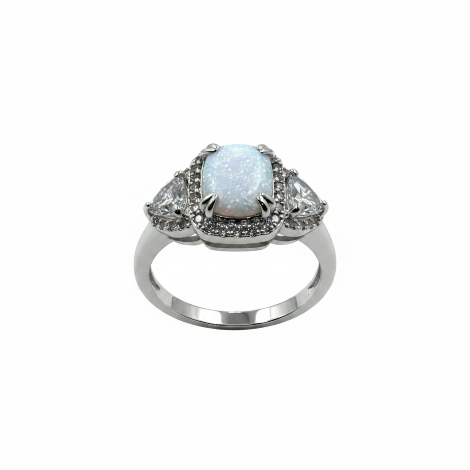 Worn Wild & Wise Lab Grown Milky White Opal Ring with Rhodium Plating SZ 6