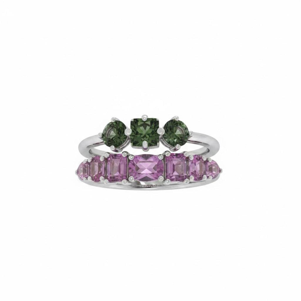 Graceful Details Rhodium Plated Ring w/ Lab-Created Tourmaline & Green Spinel 10