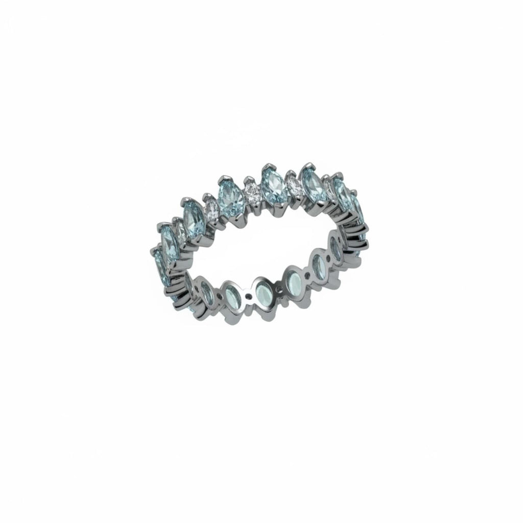 Bomb Party Aquamarine Cubic Zirconia Eternity Ring with Hematite Plating SZ 9