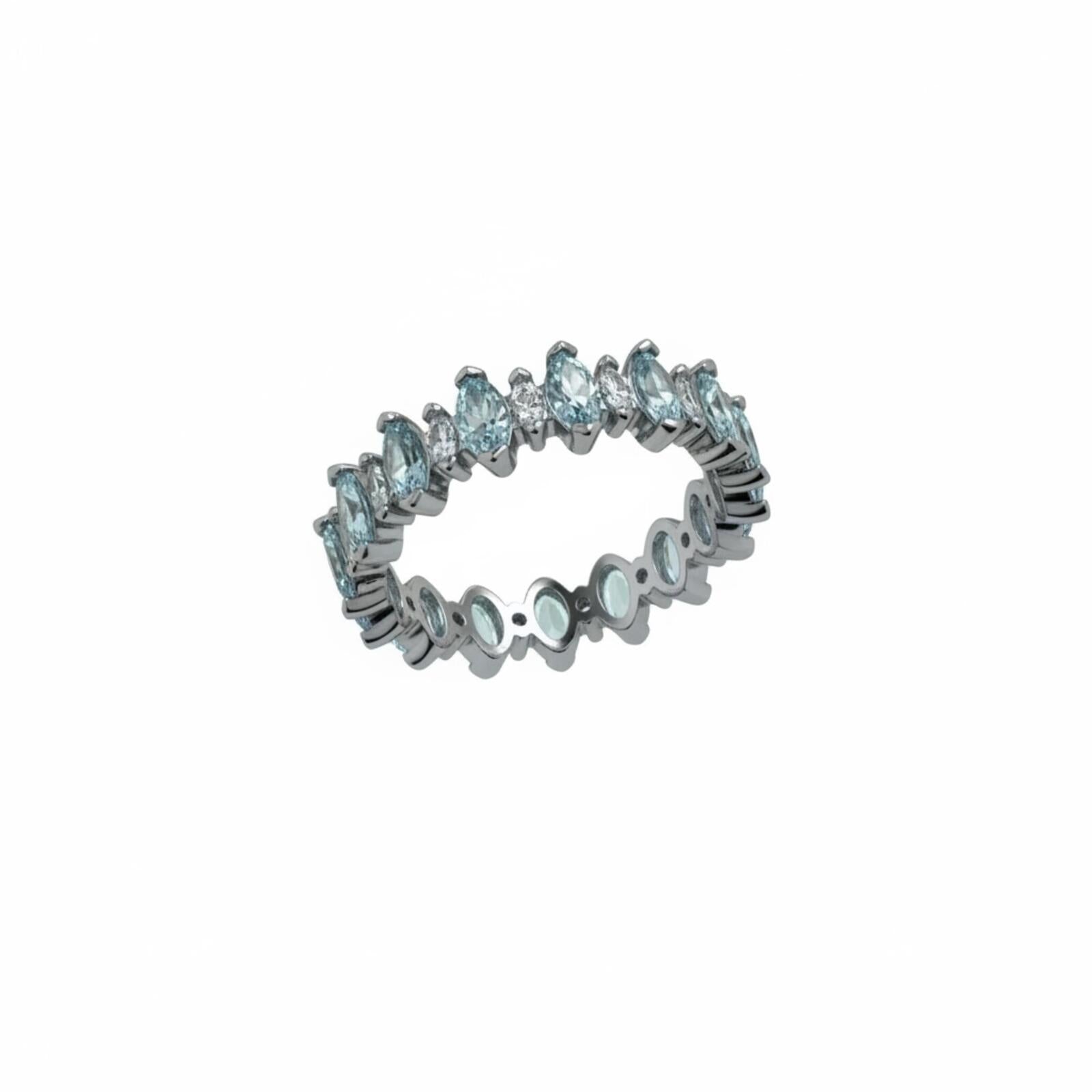 Bomb Party Aquamarine Cubic Zirconia Eternity Ring with Hematite Plating SZ 9
