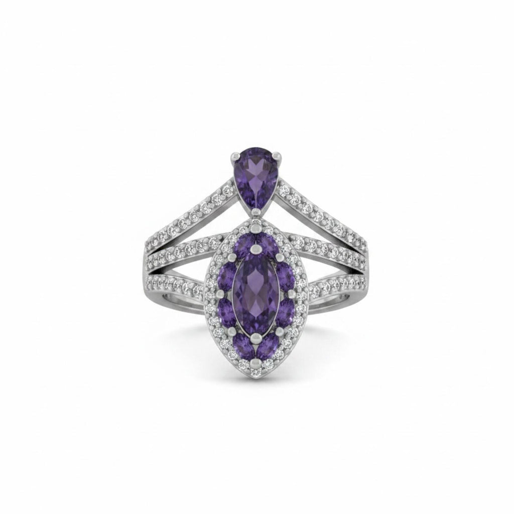 Bomb Party Amethyst Cubic Zirconia Hematite Plating Ring SZ 9