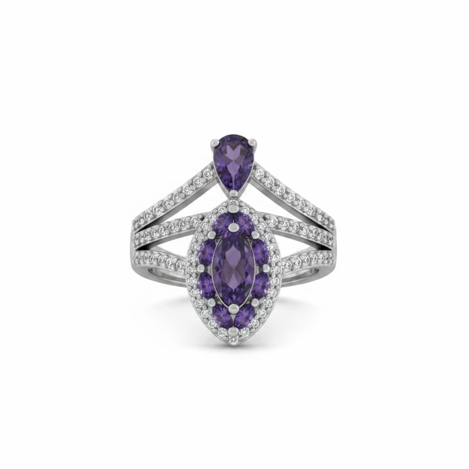 Bomb Party Amethyst Cubic Zirconia Hematite Plating Ring SZ 9
