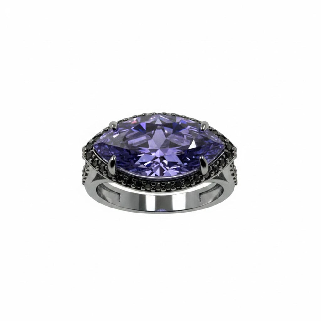 Dazzling Harmony Lavender Topaz Cubic Zirconia Ring with Hematite Plating SZ 8