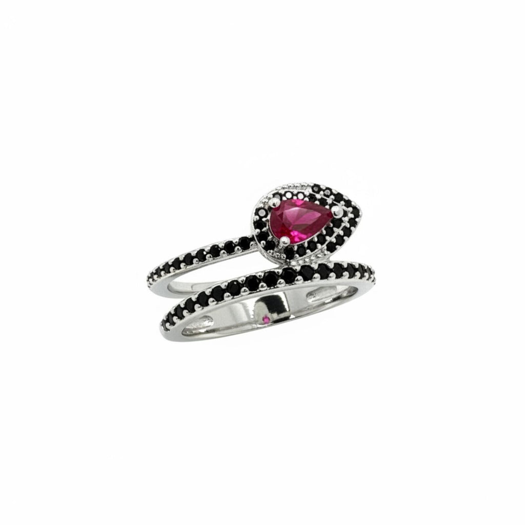 Bomb Party Don't Get It Twisted Rhodium Plated Ring w/Lab-Created Pink Tear 10