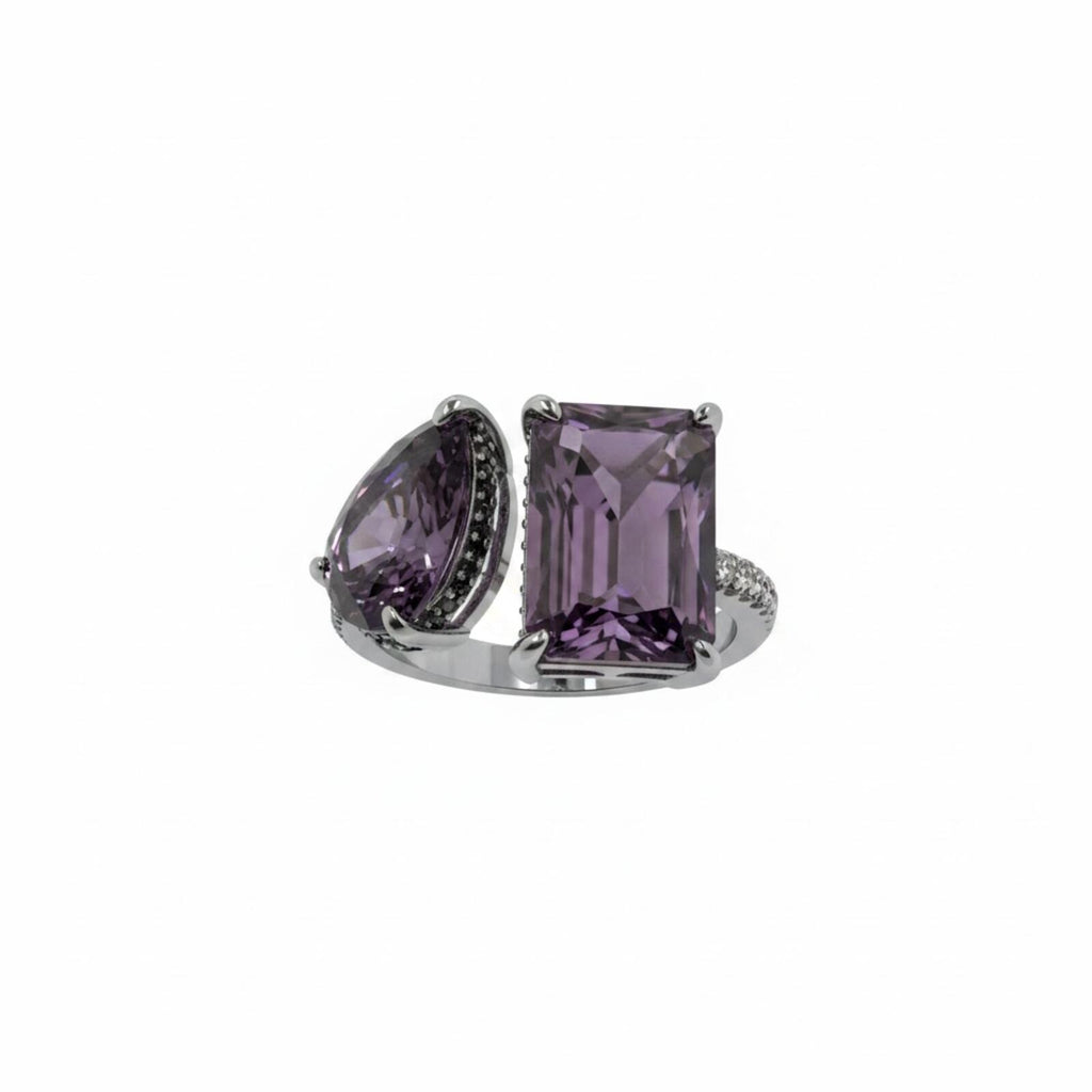 Intricate Sparkle Amethyst Cubic Zirconia Ring with Hematite Plating SZ 9