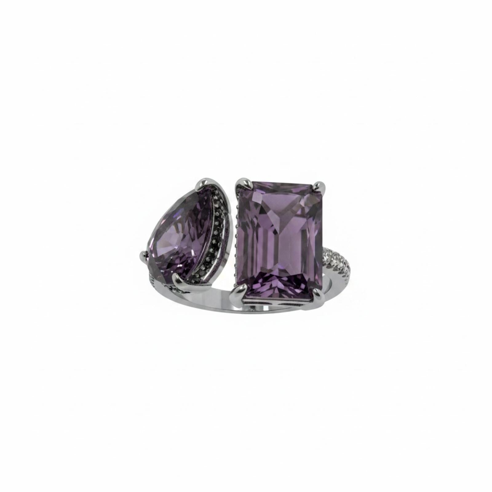 Intricate Sparkle Amethyst Cubic Zirconia Ring with Hematite Plating SZ 9