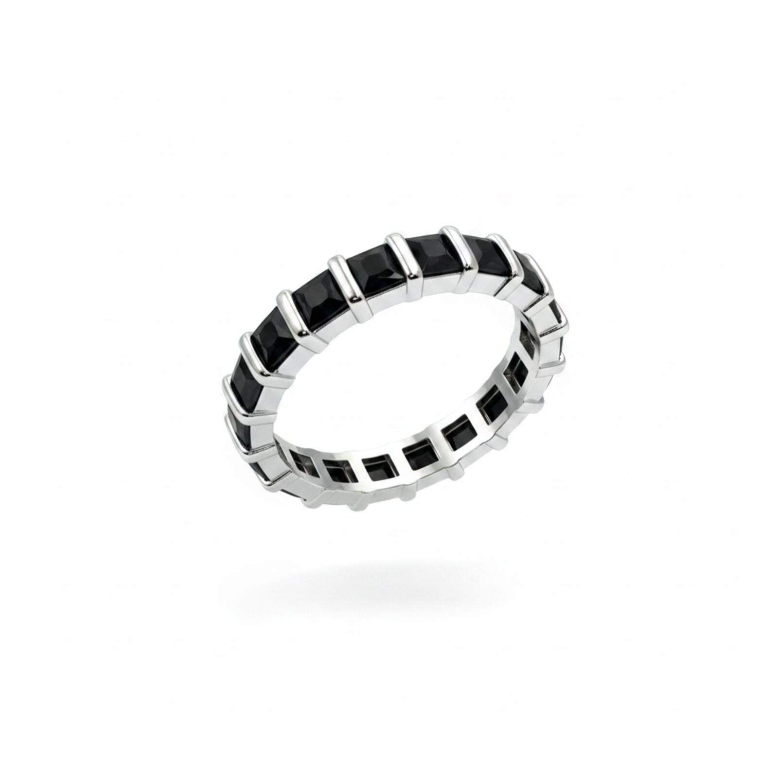 Bomb Party Black Onyx Cubic Zirconia Rhodium Plated Ring SZ 10