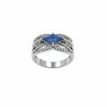 Because Why Knot? Rhodium Plated Ring with Aqua Blue Ice Crystal SZ 9