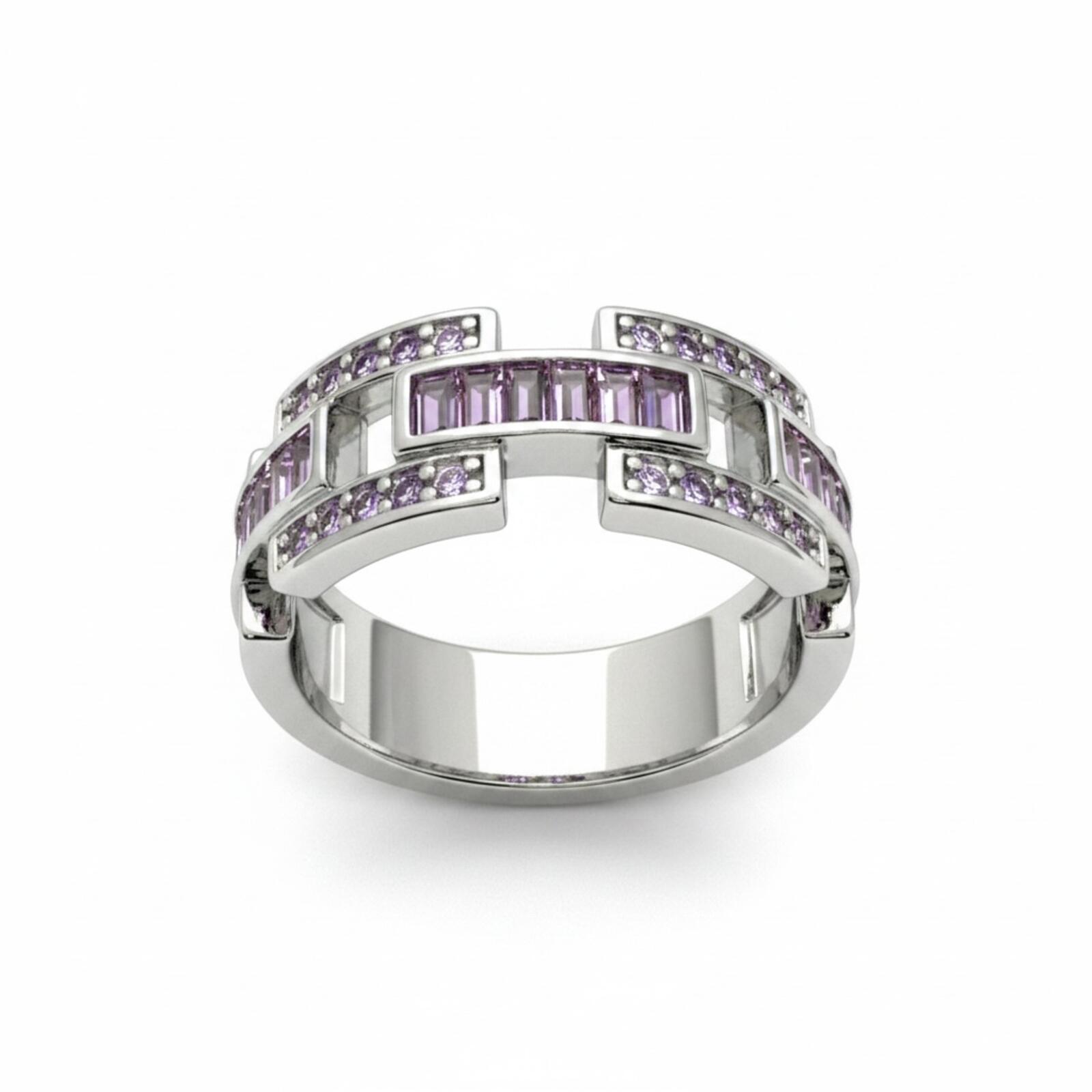Bomb Party Rhodium Plated Ring with Rose Quartz Cubic Zirconia SZ 8