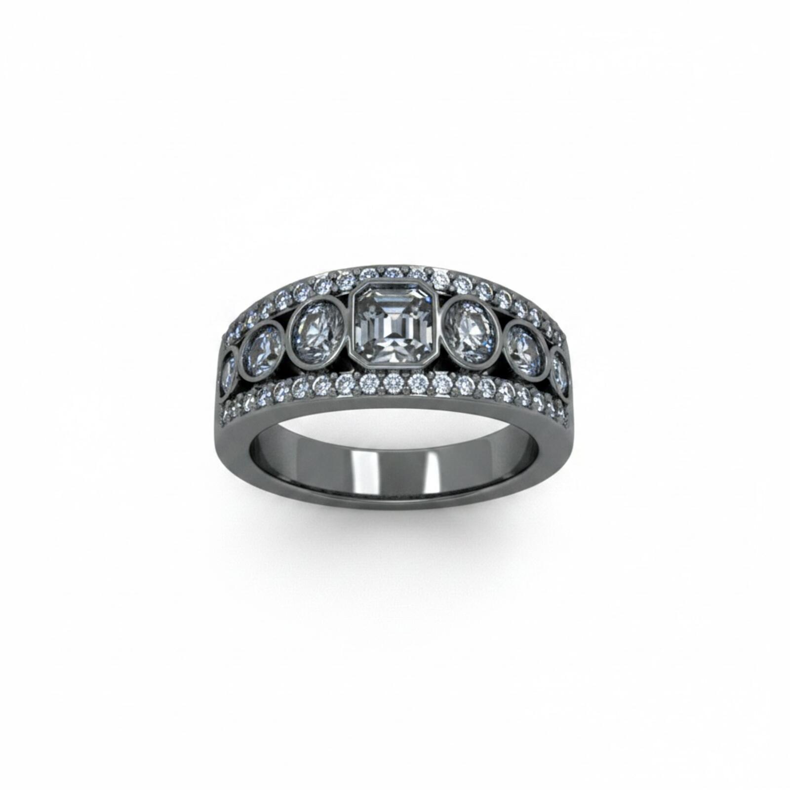 The Eden Ring with Diamond Cubic Zirconia and Hematite Plating SZ 9
