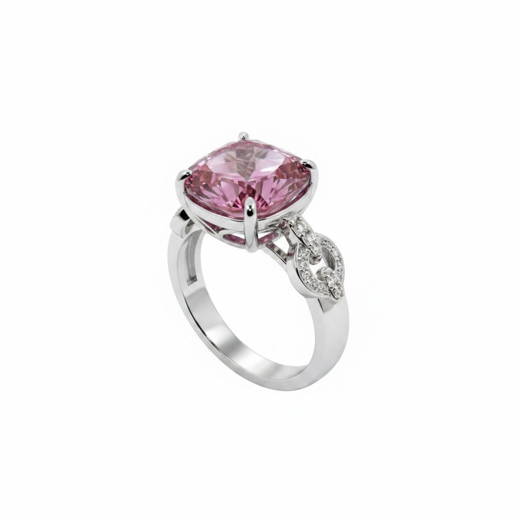 Bomb Party Boundless Loop Rose Quartz Cubic Zirconia Ring w/ Rhodium Plating 8