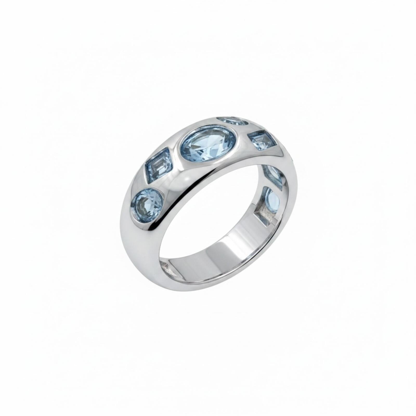 Bomb Party Early Morning Sparkle Aquamarine Cubic Zirconia Ring SZ 6