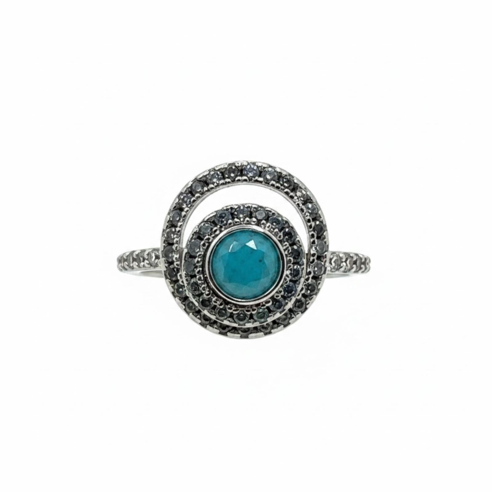 Bomb Party Silver Ring with Turquoise and Black Stones