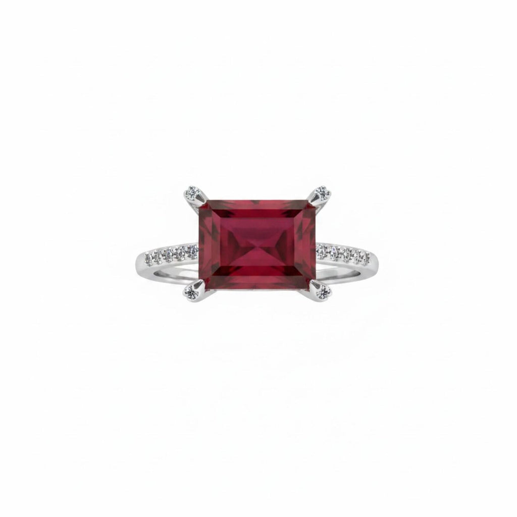 Bomb Party Lab-Created Gemstone Ring w/ Red Center Stone and Silver Band SZ 9