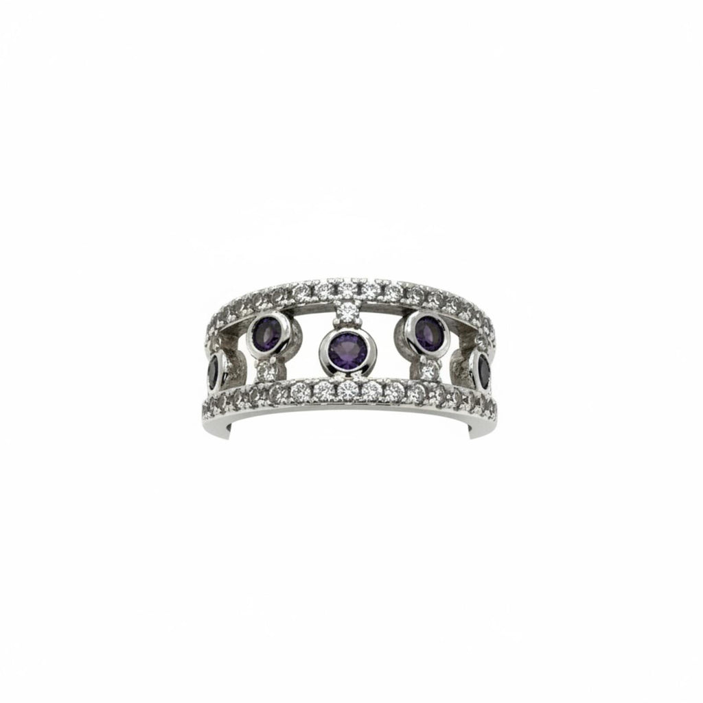 Bomb Party Silver Tone Ring with Purple Lab-Created Stones SZ 6