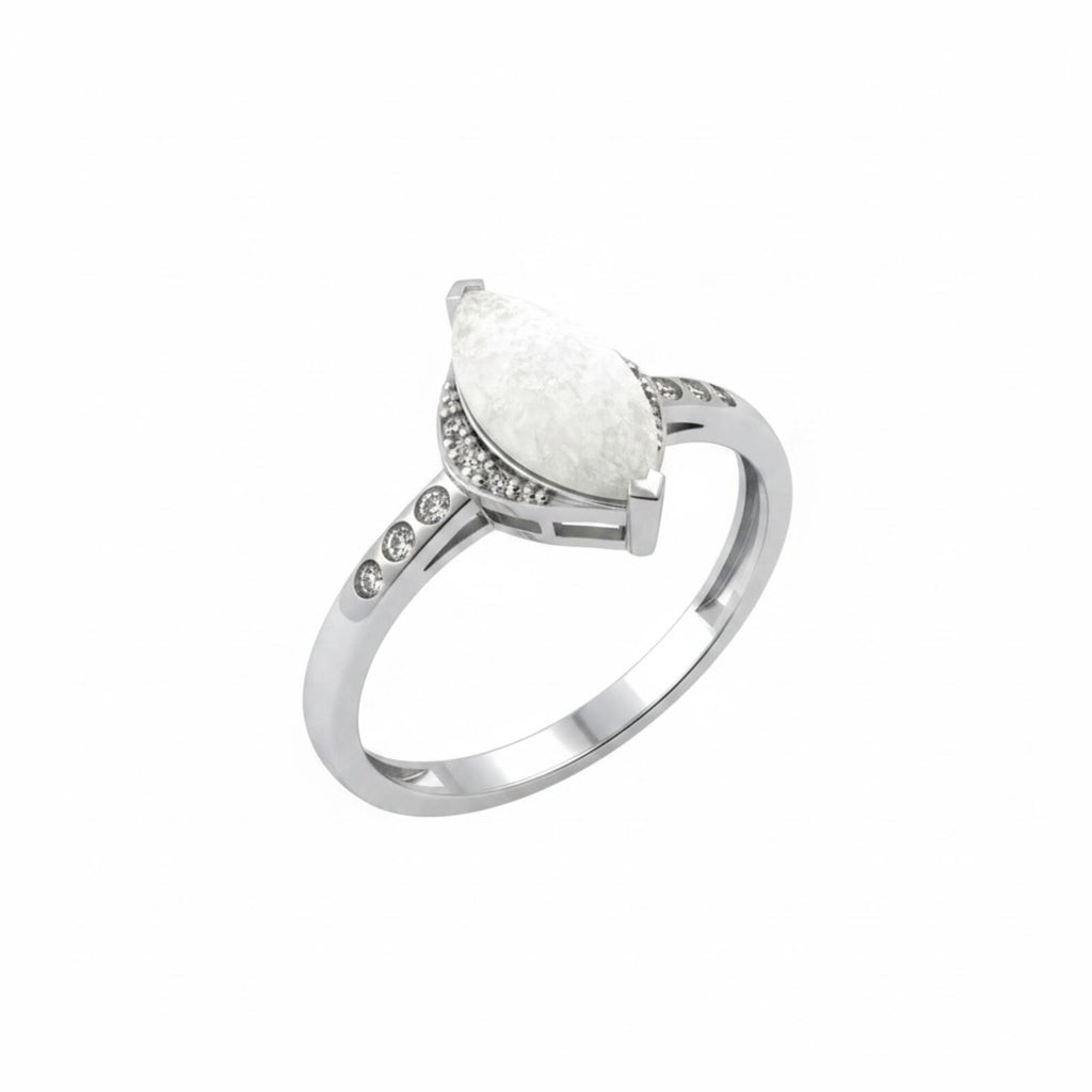 Bomb Party Silver Tone Ring with White Marquise Stone and Clear Accents SZ 10