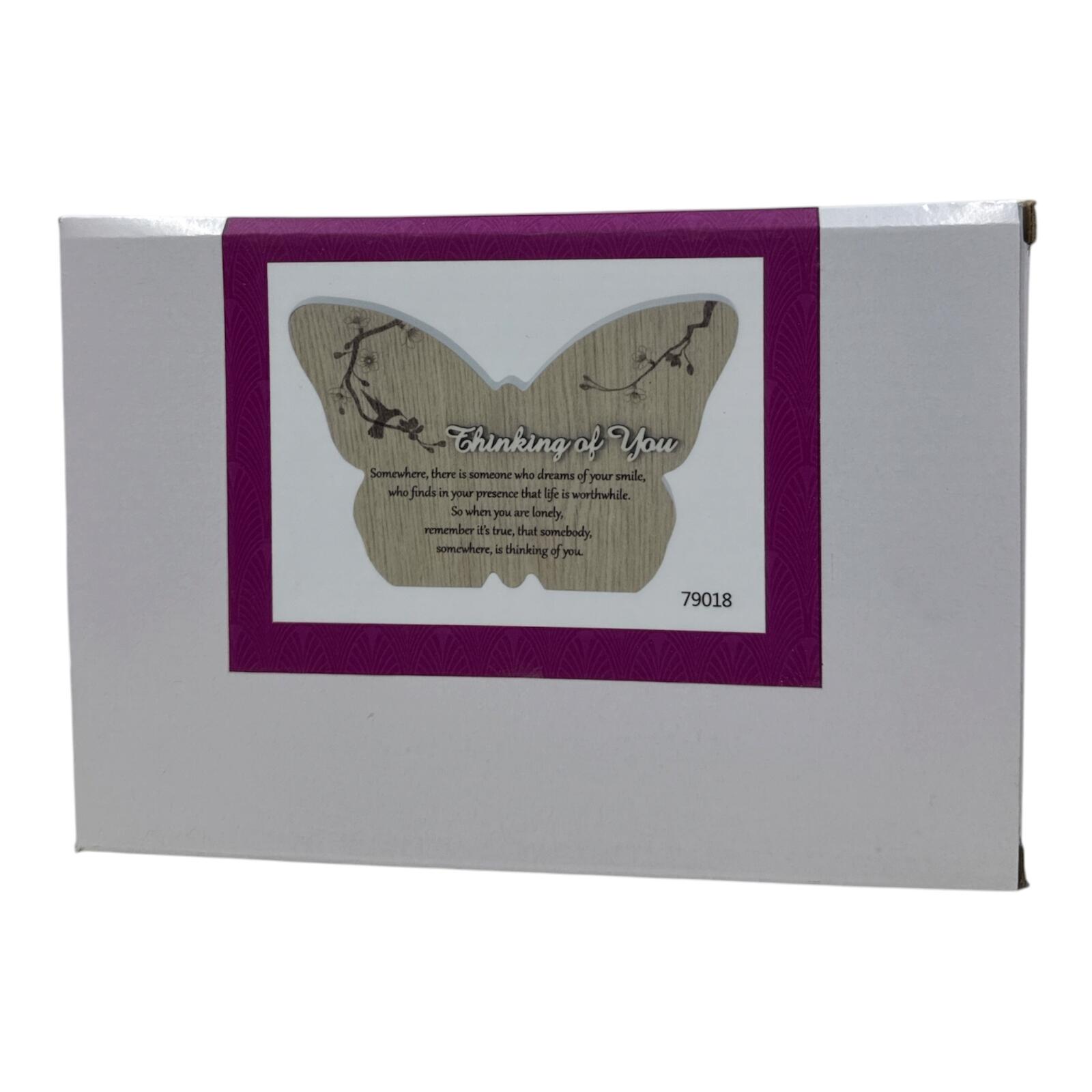 Butterfly Shaped Wooden Wall Plaque with Inspirational Quote - "Thinking of You"