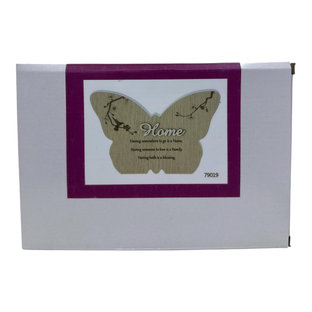 Butterfly Shaped Wooden Wall Plaque with Home Family Blessing
