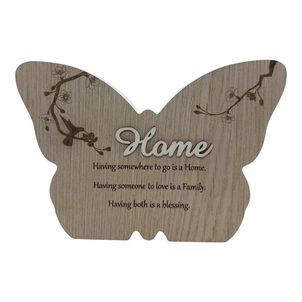 Butterfly Shaped Wooden Wall Plaque with Home Family Blessing