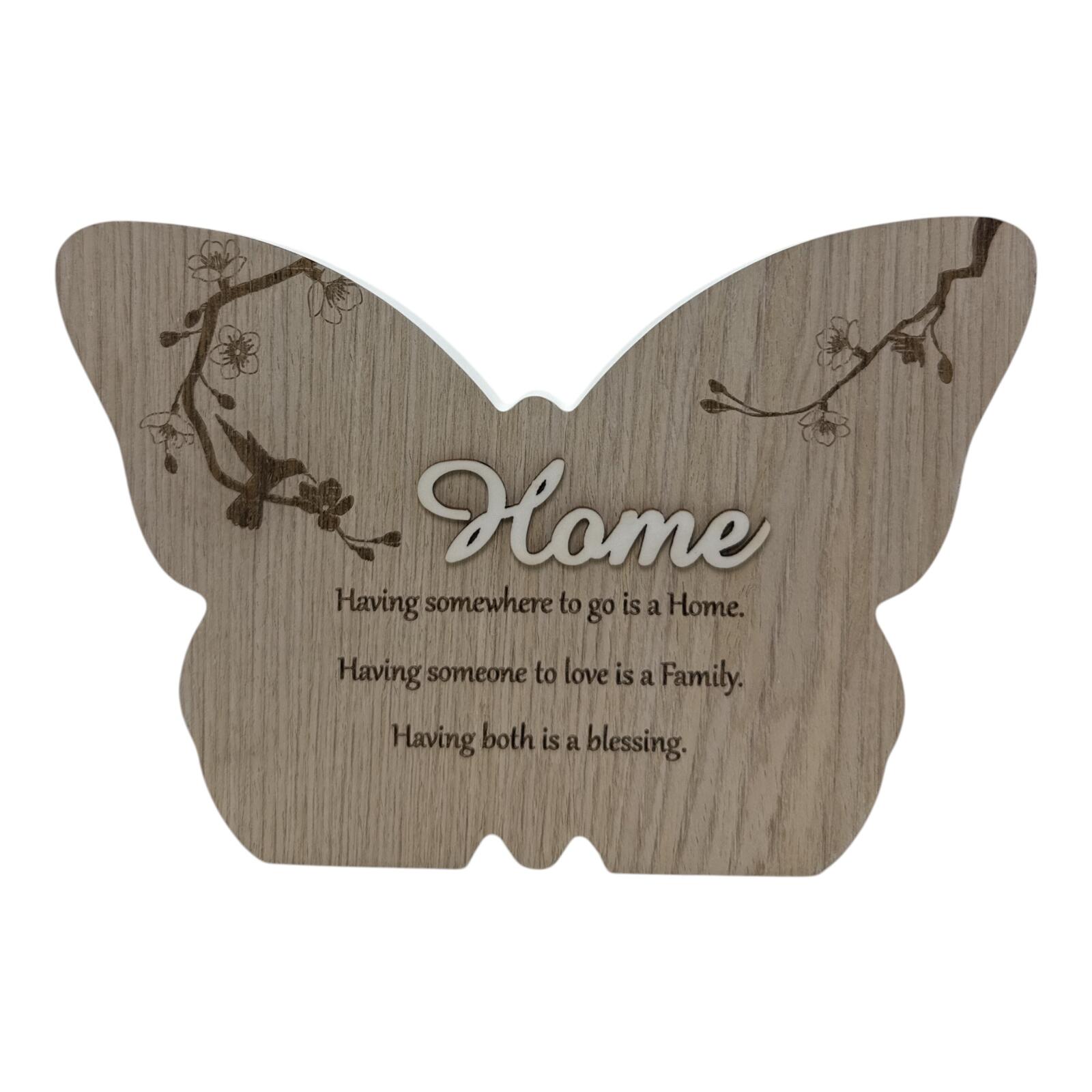 Butterfly Shaped Wooden Wall Plaque with Home Family Blessing